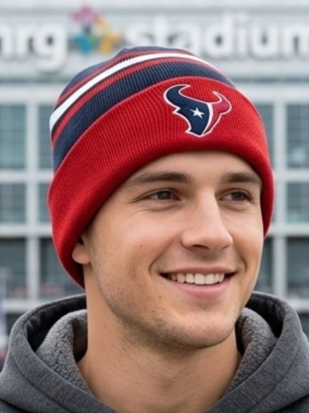 Houston Texans Cuffed Knit Beanie Hat Navy Blue Red - NWT